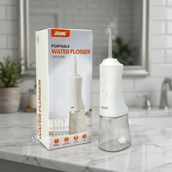 Портативный ирригатор Water Flosser 300 мл аккумуляторный для полости рта с 3 режимами работы и 4 насадками, для очистки зубов и десен и ухода за брекетами, MD-6690-White