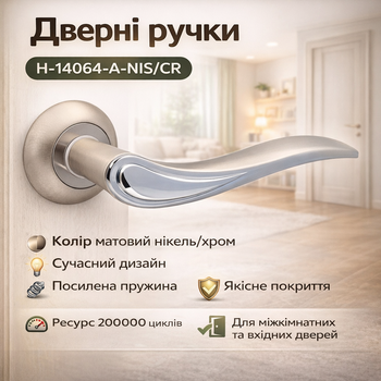 Ручки дверні міжкімнатні H-14064-A-NIS/CR матовий нікель/хром