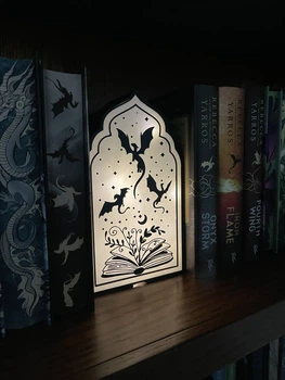 Світильник-нічник на книжкову поліцю у вигляді книги із драконами. Aivory