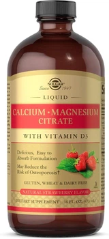 Цитрат кальцію та магнію з вітаміном Д3 Solgar, Liquid Calcium Magnesium Citrate with Vitamin D3, Strawberry, 473 мл