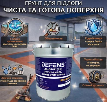 DEFENS AL.ST-01 (1К) — быстросохнущая алкидная грунт-эмаль для обеспыливания, укрепления и защиты поверхности
