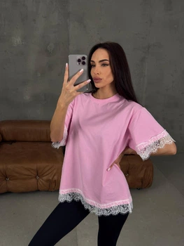 Футболка жіноча з мереживом рожева 42-48 г1425.1086