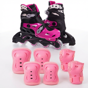 Роликовые коньки раздвижные с комплектом защиты Zelart 2920-2 размер 31-34 Black-Pink