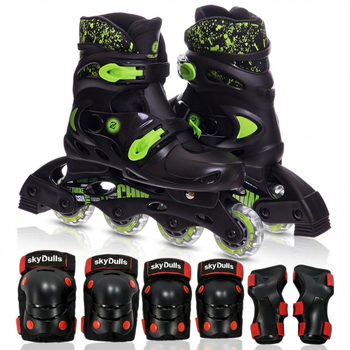 Роликовые коньки раздвижные с комплектом защиты Zelart 2920-2 размер 31-34 Black-Green