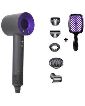 Фен для волосся Nickel Purple 1600W з іонізацією та насадками + гребінець фіолетовий – ідеальна укладка