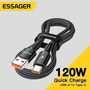 Кабель Essager USB to Type-C, 120W, 6 A, 1 м, 480 Мбіт/с, передавання даних/заряджання, підвищеної міцності, чорний