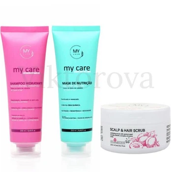 Набір для зволоження та живлення волосся My Cosm: Шампунь My Cosm My Care Intensive Hydration 250 мл + Маска My Cosm My Care High Nutrition 250 мл + Скраб My Cosm Scalp & Hair Scrub 250 мл