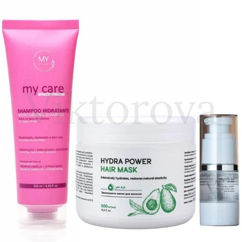 Набор для интенсивного увлажнения волос My Cosm: Шампунь My Cosm My Care Intensive Hydration 250 мл + Маска My Cosm Hydra Power 500 мл + Масло мирры MY cosm myrrh oil 30 мл