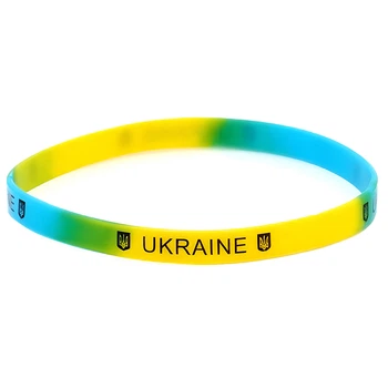 Силиконовый патриотический браслет Украина UKRAINE жёлто-синий 5 мм, 10шт
