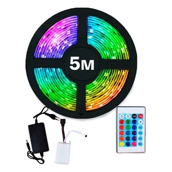 Лента светодиодная UKC 5050 12 V RGB 16 режимов с пультом управления и блоком от розетки 5 м Разноцветный (50502U)