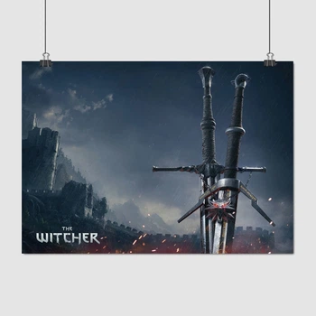 Постер Відьмак, мечі і замок Каер Морхен, Witcher, плакат для геймера, A3 30×42 см (id0989)