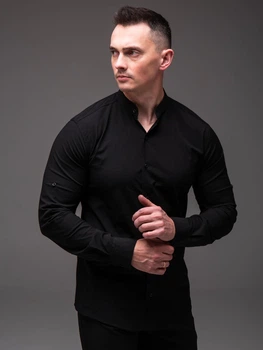 Рубашка Walter мужская классическая casual стойка XXL черная (2494)