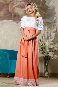 Жіноча розкльошена спідниця з стрейч котону з мереживом Seventeen L-XL Персиковий (2000000082196)