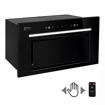 Кухонная вытяжка с управлением жестами Perfelli Design FILINI 6 NERO, черная полновстроенная мощная вытяжка на кухню