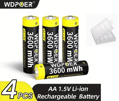 Набір літій-іонних акумуляторів AA WDPOER (4 шт.) 3600 mWh: стабільні 1.5V, захист від перезаряду, у пластиковому кейсі