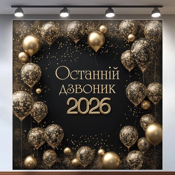 Баннер на Последний звонок 2026 черный с золотыми фольгированными шарами фотозона 120x120 см, №41070