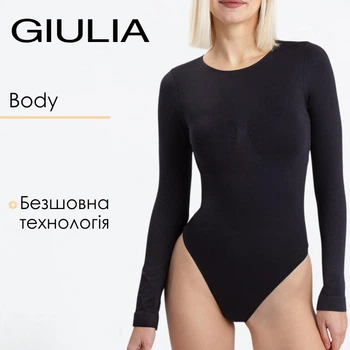 Женский бесшовный женский боди из микрофибры с длинными рукавами Giulia BODY LONGSLEEVE XXL Black, базовый черный, облегающий
