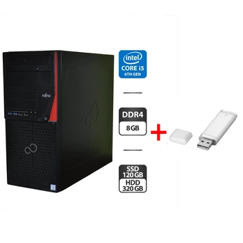 Компьютер Fujitsu Esprimo P956 E94 Tower / Intel Core i5-6500 (4 ядра по 3.2 - 3.6 GHz) / 8 GB DDR4 / 120 GB SSD + 320 GB HDD / Intel HD Graphics 530 / DVD-ROM / Windows 11 Pro б/у + Подарок Флеш память USB 32 GB