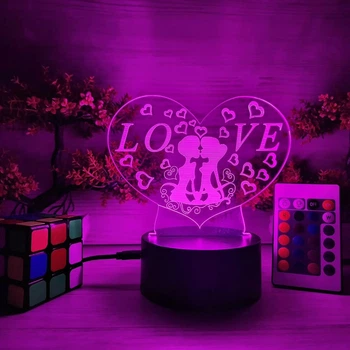 3D-ночник Сердце LOVE, лампа, светильник, с пультом управления, 16 цветов RGB