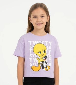 Футболка девочке Disney Looney Tunes оверсайз, укороченная, размер 122-128
