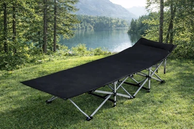 Раскладная кровать шезлонг с ножками 190х68х36 см Black, нагрузкой до 150 кг, с алюминиевым каркасом, черная