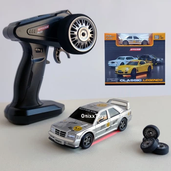 Мини дрифт машинка Мерседес Mercedes W201 Mini Drift 1:43 4WD — скорость до 15 км/ч, LED подсветка, USB (Silver)