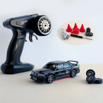 Мини дрифт машинка Мерседес Mercedes W201 Mini Drift 1:43 4WD — скорость до 15 км/ч, LED подсветка, USB (Black)