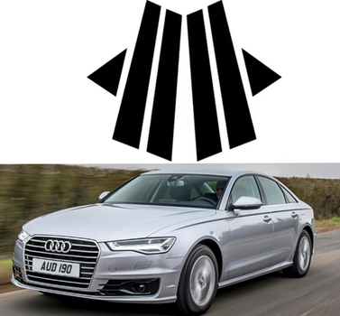 Накладки (наклейки) на стійки дверей Audi A6 2012-2018 року чорний глянець комплект 6шт.