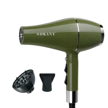 Фен для волос Sokany SK-14006 с концентратором и диффузором 2000 Вт Оливковый