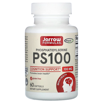 Фосфатидилсерин Jarrow Formulas "PS 100" натуральный фосфолипид из подсолнечного лецитина, поддержка памяти и мозга, 100 мг (60 гелевых капсул)