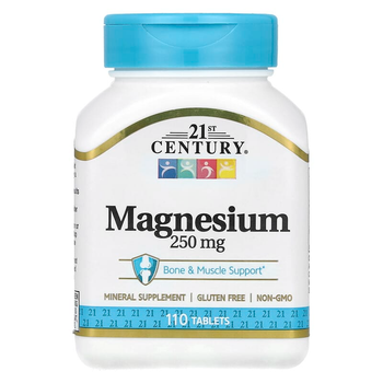 Магній 21st Century "Magnesium" підтримка кісток та м'язів, 250 мг (110 таблеток)