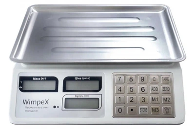 Торгові електронні ваги Wimpex WX-5004 до 50 кг, лічильник ціни, платформа з нержавіючої сталі 23×34.5 см, акумуляторні ваги для магазину