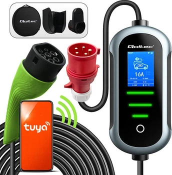 Mobilna ładowarka do samochodu elektrycznego Qoltec EV z regulacją 2 w 1 Type 2 11 kW 5 m (5901878524368)