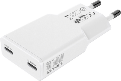 Мережевий зарядний пристрій 4smarts PDPlug Slim Dual 30W GaN 2C White (4252011913374)