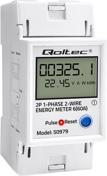 Miernik zużycia energii elektrycznej Qoltec jednofazowy z resetem 400 V 100 A LED na szynę DIN (5901878509792)
