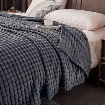 Плед мягкий на диван и кровать Soft Square LUX 200х230см (Евро), теплый фактурный плед-покрывало Графитовый