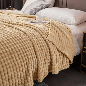 Плед мягкий на диван и кровать Soft Square LUX 200х230см (Евро), теплый фактурный плед-покрывало Бежевый