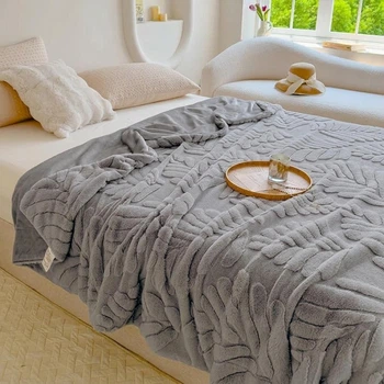 Плед ДВУСТОРОННИЙ на диван и кровать Luxury Blanket 200х230см (Евро двуспальный), теплый фактурный плед-покрывало Серый