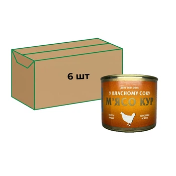 Упаковка Мясо кур в собственном соку Tinfood тушенка 525 г х 6 шт (М0665)