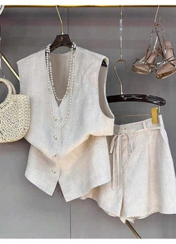 Костюм (жилет,шорти) SHEIN L Світло-бежевий sz25041482717894890