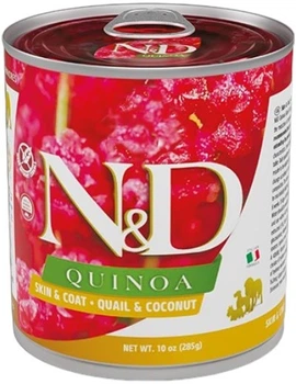 Вологий корм для собак Farmina N&D Quinoa Skin&Coat Adult All Breeds дієтичний у разі харчової алергії з перепелом, кіноа та кокосом 285 г (8606014102642)