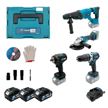 Акумуляторний набір інструментів PROFI-TEC Combo Set 4/5 POWERLine (DHP485BL, PBH201, DGA20BL, PTW502) (3×PT2040MP (4.0 Аг), заряд