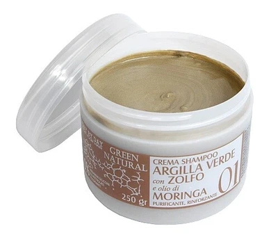 Крем-шампунь с зеленой глиной, цинком и маслом моринги Alan Jey Crema Shampoo Argilla Verde Con Zolfo E Olio DI Moringa 250 мл