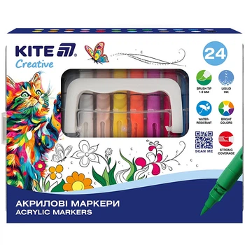 Маркери акрилові з рідкими чорнилами Kite Creative K-1162, 24 кольори