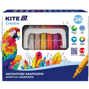 Маркери акрилові з рідкими чорнилами Kite Creative K-1163, 36 кольорів