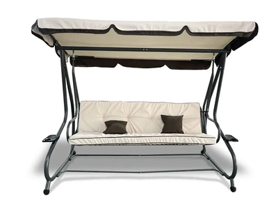 Большая садовая качеля Avko Relax Beige – раскладная, на 4 места, усиленный каркас, прочная и легкая в уходе ткань, мягкий матрас на сиденье и спинке.