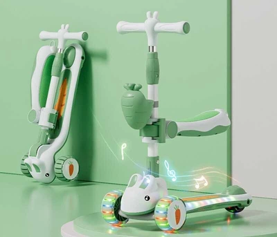 Самокат-беговел триколісний Skyper T-2163/62 (колеса: передні Ø4,92"/заднє Ø3,15"/PU, рама: пластик/складна, сидіння, підсв., музика, кошик, до 40 кг)
