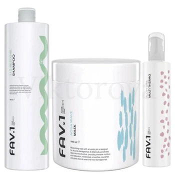 Набір для відновлення та зволоження волосся FAV.1: Шампунь FAV.1 112 RESTORE SHAMPOO 1000 мл + Маска FAV.1 AQUA WAVE MASK 1000 мл + Термозахист FAV.1 ALL IN ONE MULTI THERMO 200 мл