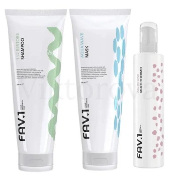 Набір для відновлення та зволоження волосся FAV.1: Шампунь FAV.1 112 RESTORE SHAMPOO 250 мл + Маска FAV.1 AQUA WAVE MASK 250 мл + Термозахист FAV.1 ALL IN ONE MULTI THERMO 200 мл