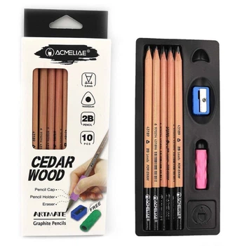 Олівці чорнографітні 2В з чинкою та тримачем 10шт Cedar Wood Acmeliae, 43104